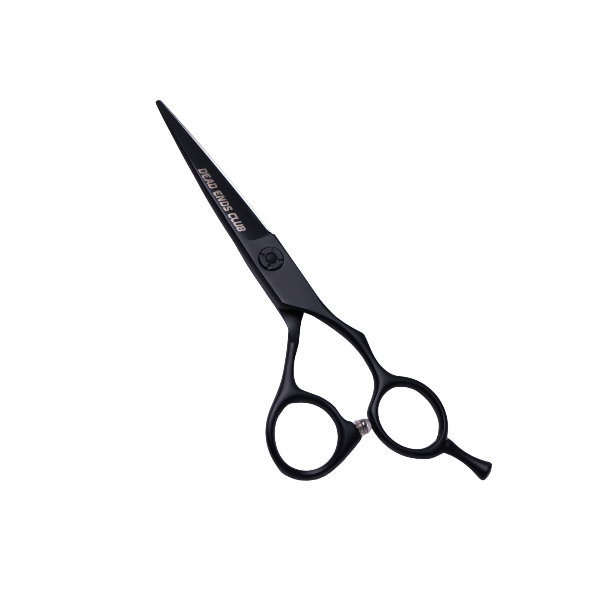 Black hairdressing scissors on a white background. Professional VG10 hair cutting scissors for barbers