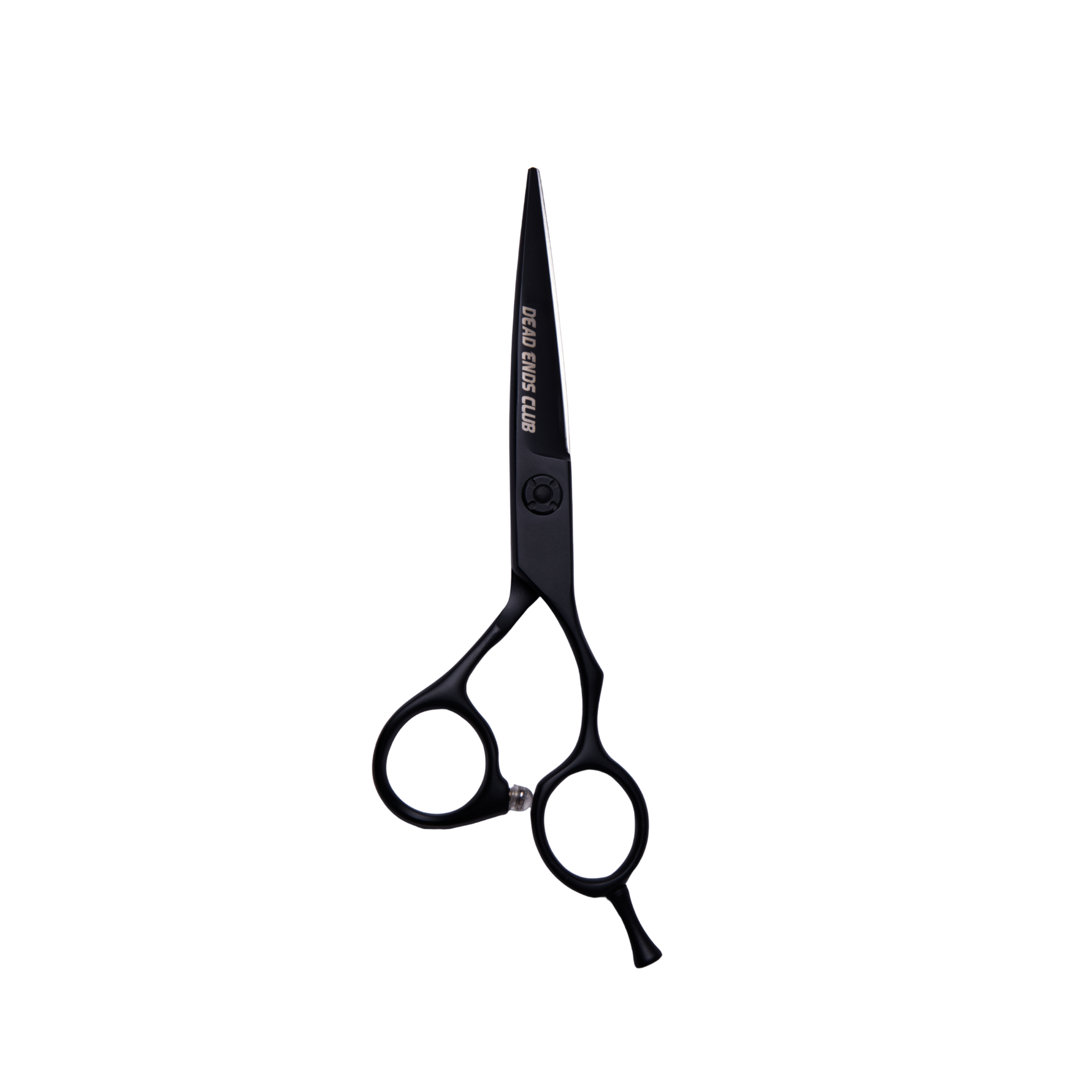 Black hairdressing scissors on a white background. Professional VG10 hair cutting scissors for barbers