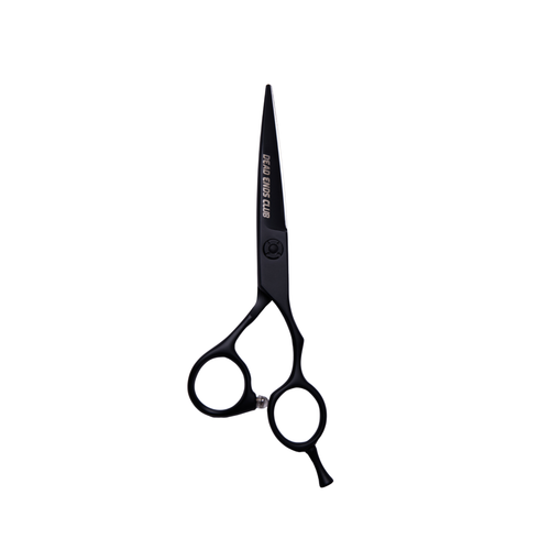 Black hairdressing scissors on a white background. Professional VG10 hair cutting scissors for barbers